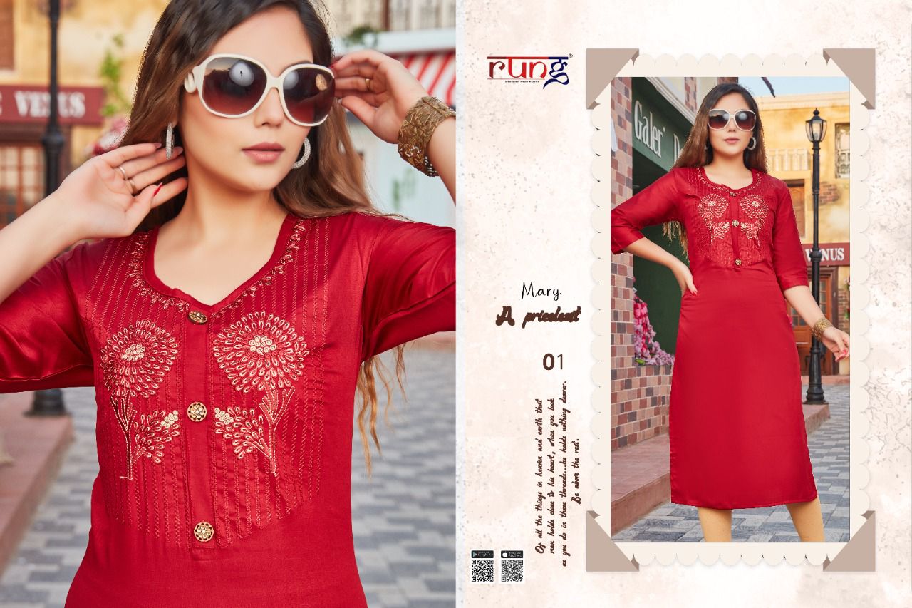 Rung Mary Latest Designer Fancy Ethnic Wear Embroidery Kurti Collection